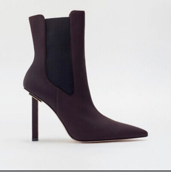 New Good American Leather Suede Pointed Stiletto Chelsea Booties 6.5 Brown - Picture 1 of 6